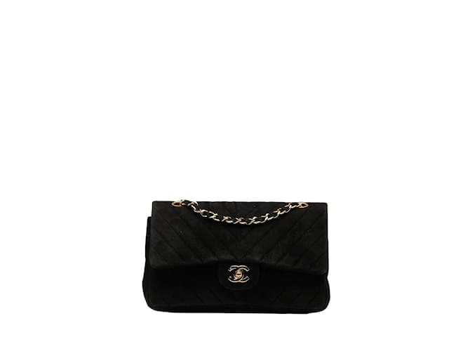 Chanel CC Chevron Suede Medium Double Flap Bag Black  ref.1052632