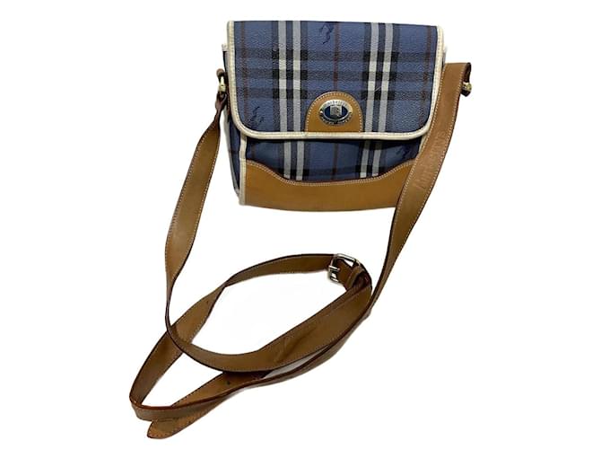 Vintage Burberry Haymarket pattern crossbody bag Brown Blue Multiple colors Leather  ref.1052713