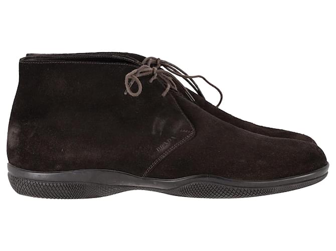 Prada Lace-Up Chukka Boots in Brown Suede  ref.1053009