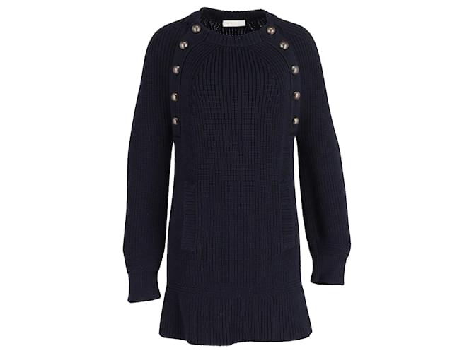 Chloé Oversized Sweater Dress in Navy Blue Wool  ref.1053061