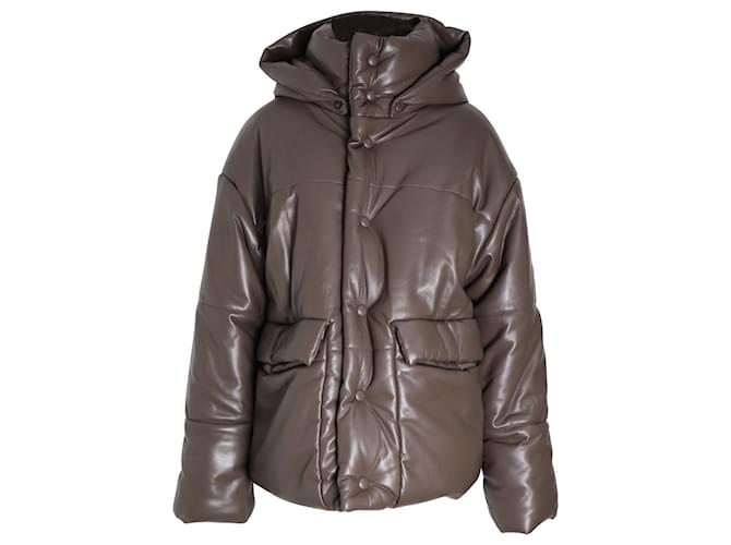  Nanushka Hide Vegan Leather Puffer Jacket in Brown Polyester  ref.1053066