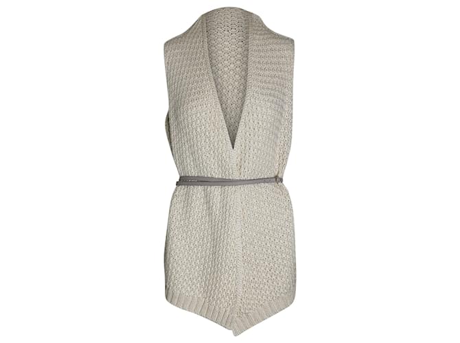 Loro Piana Belted Crochet Vest in Cream Silk White  ref.1053067