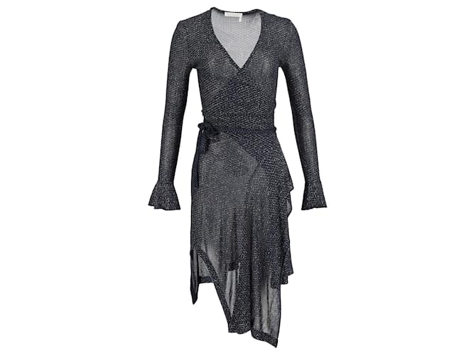 Chloé Metallic Midi Wrap Dress In Black Viscose Cellulose fibre  ref.1053087