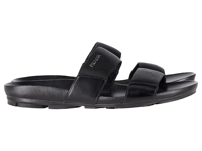 Double Prada Slides com alça forrada em nylon preto  ref.1053088
