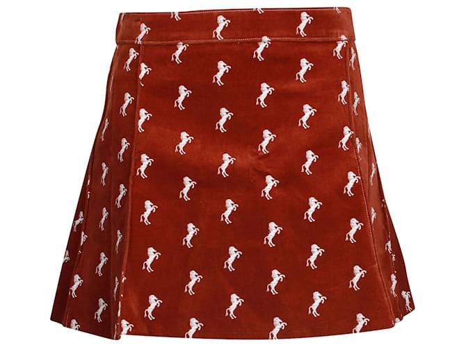 Chloé Horse Embroidered Mini Skirt in Brown Cotton  ref.1053095