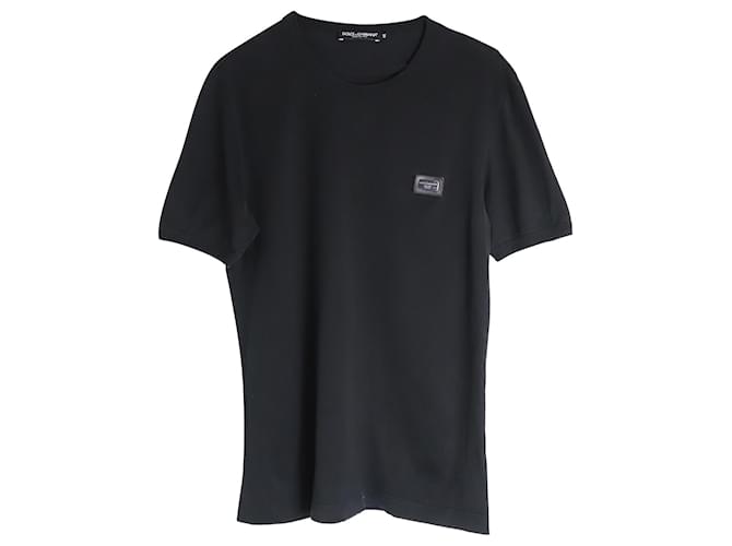 T-shirt Dolce & Gabbana con placca logo in cotone nero  ref.1053101