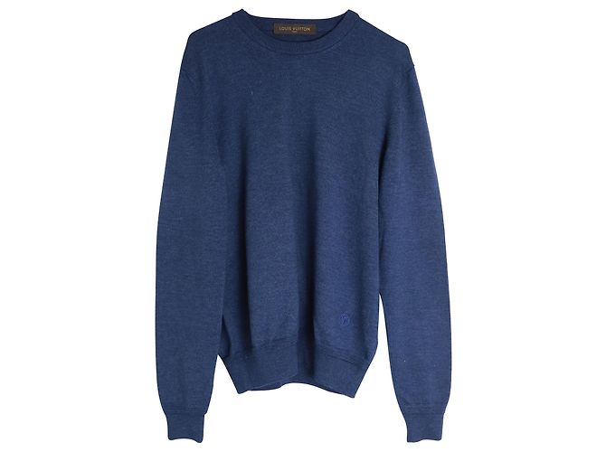 Louis Vuitton Pullover mit Ellenbogen-Patch-Logo-Stickerei aus blauer Wolle