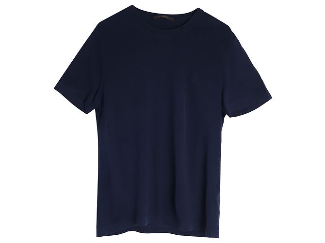 T-shirt classica con logo Louis Vuitton ricamato in cotone blu