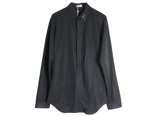Camisa de botões bordada com logotipo Dior em algodão preto  ref.1053116