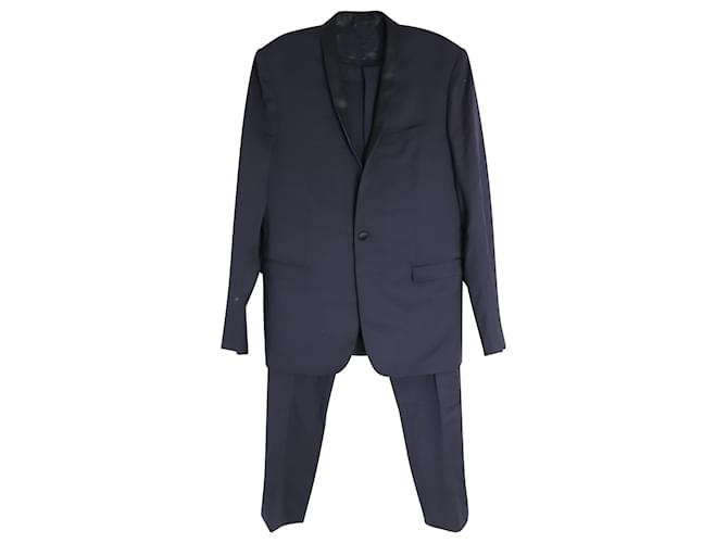 Ensemble costume blazer et pantalon ajusté Dior en laine vierge bleu marine  ref.1053126