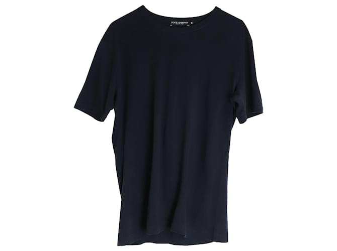 Dolce & Gabbana T-Shirt mit Rundhalsausschnitt aus marineblauer Baumwolle  ref.1053131