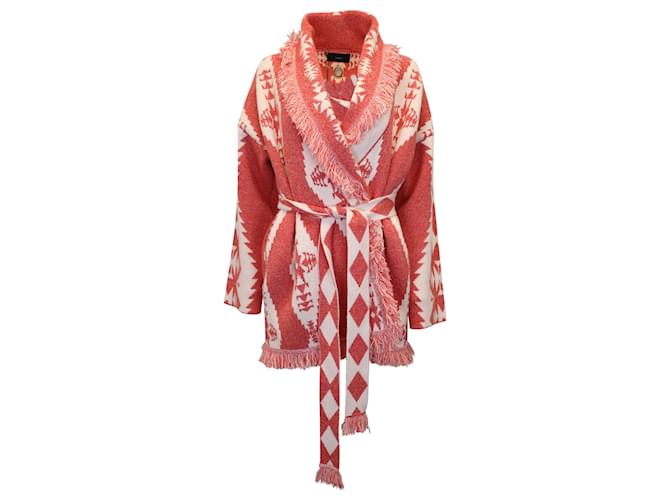 Alanui Jacquard-Print Tie-Front Cardigan in Red Cashmere Wool  ref.1053139