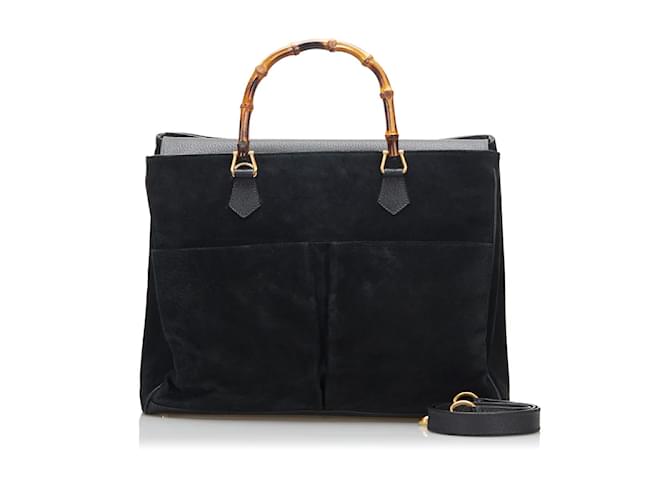 Gucci Bamboo Suede Satchel Bag 002123 0322 Black Leather  ref.1053155