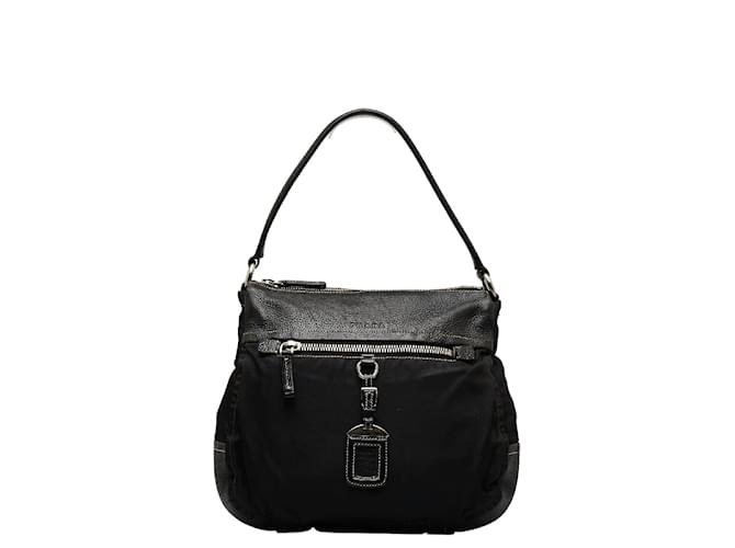 Prada Tessuto & Leather Shoulder Bag Black Cloth  ref.1053160