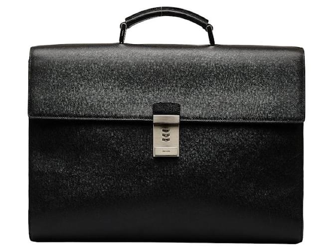 Prada Saffiano Leather Briefcase Black Pony-style calfskin  ref.1053187