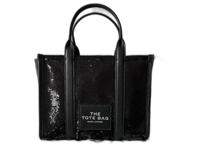 Borsa tote Marc Jacobs piccola in paillettes e pelle nera Nero