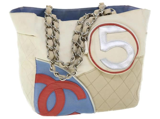 CHANEL Chain Tote Bag No.5 Canvas White CC Auth 51973 Cloth  ref.1053565