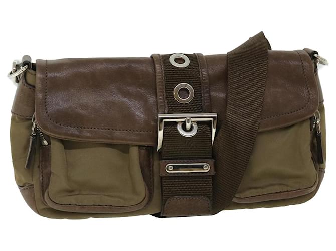 PRADA Shoulder Bag Nylon Leather Brown Auth ep1468  ref.1053578