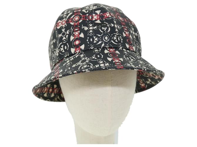 CHANEL COCO Mark Hat PVC Cuir Noir Blanc Rouge CC Auth 51278  ref.1053594