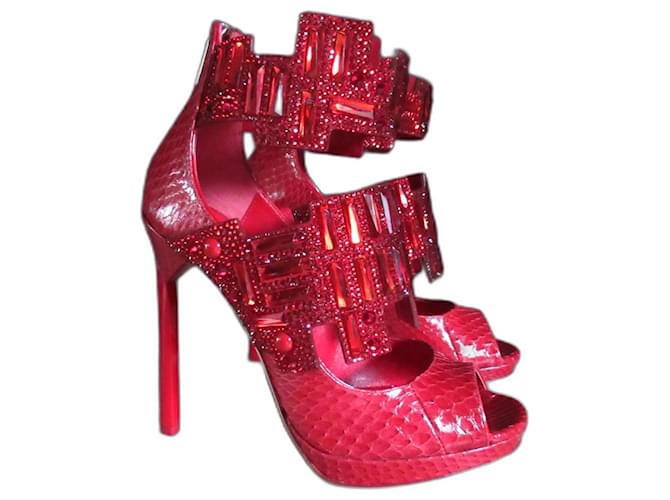Jimmy Choo bottines Jing rouges Cuirs exotiques  ref.1053741