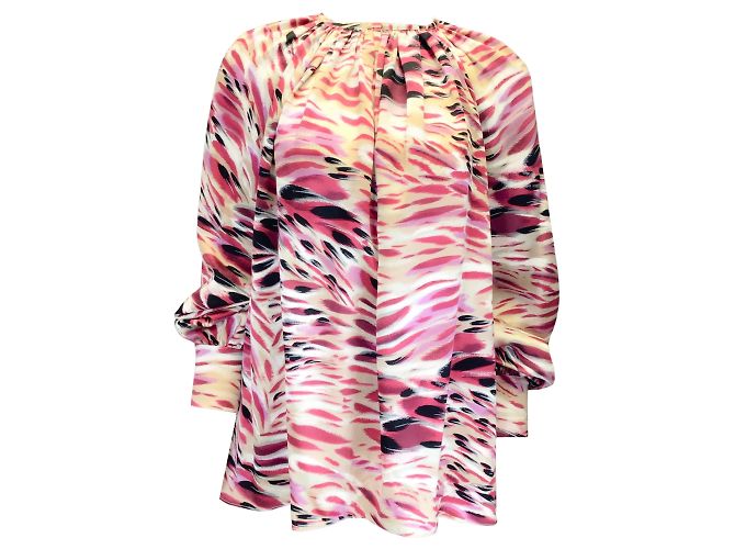 Prabal Gurung Maroon Multi Printed Long Sleeved Satin Blouse Multiple colors