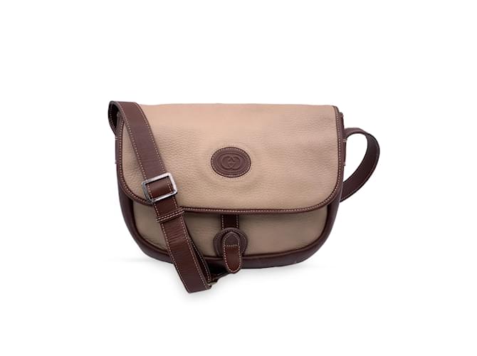 Gucci Vintage Beige and Brown Leather Flap Shoulder Bag  ref.1053858
