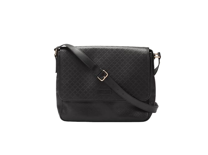 Gucci Diamante Leather Hilary Messenger Bag Leather Crossbody Bag in Good condition Black  ref.1053938