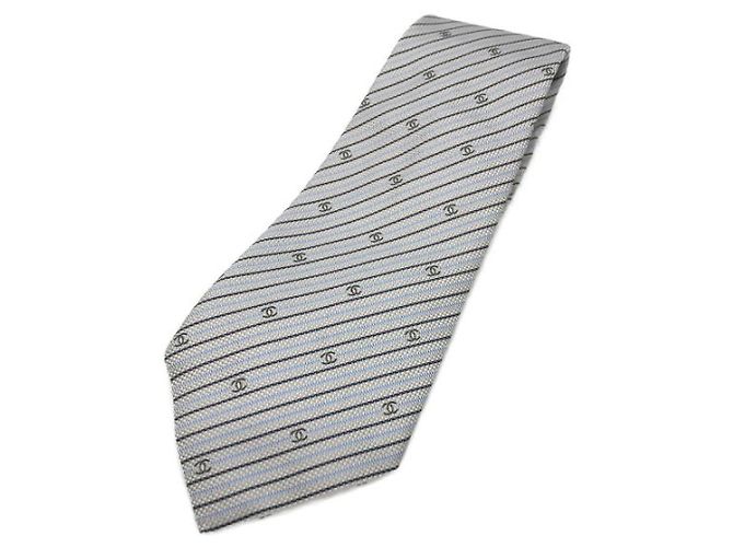 ***CHANEL  coco mark tie Silvery Blue