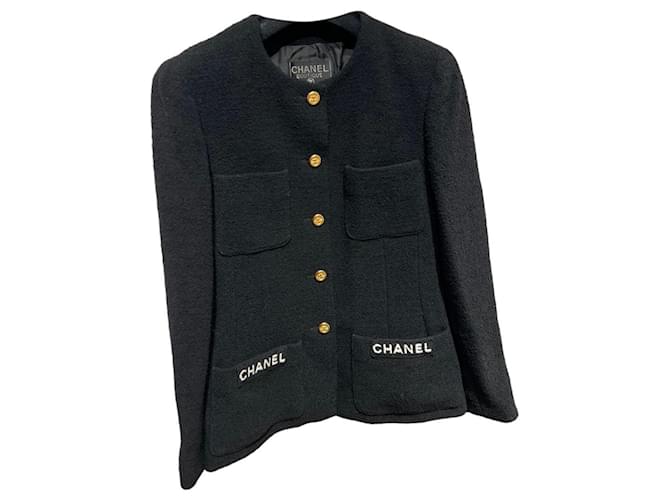 Chanel Jackets Black White Wool  ref.1054219