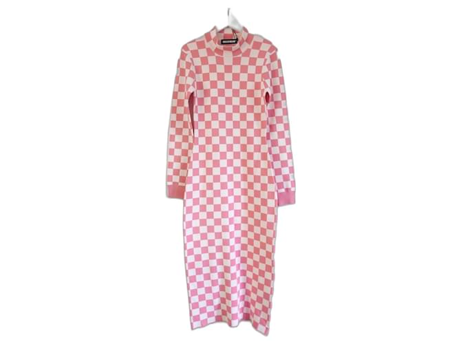 House Of Holland checked knit maxi dress Pink Peach Rayon  ref.1054220