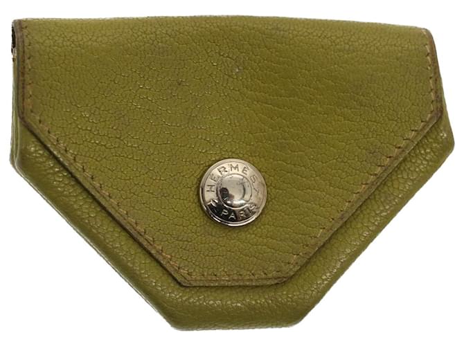 Hermès Bolsa de moedas de gado HERMES Revan em couro verde Auth yb333  ref.1054302