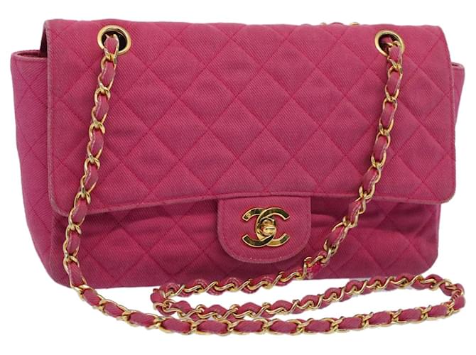 CHANEL Matelasse 25 Chain Flap Shoulder Bag Canvas Pink CC Auth 51276A Cloth  ref.1054308