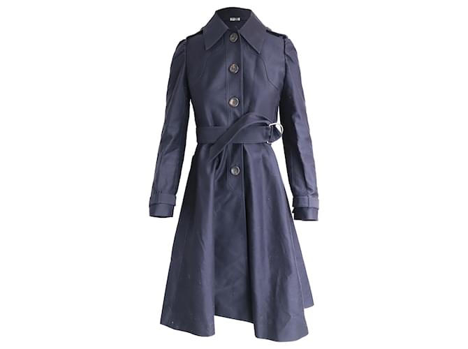 Miu Miu Belted Princess Coat in Navy Blue Cotton  ref.1054486