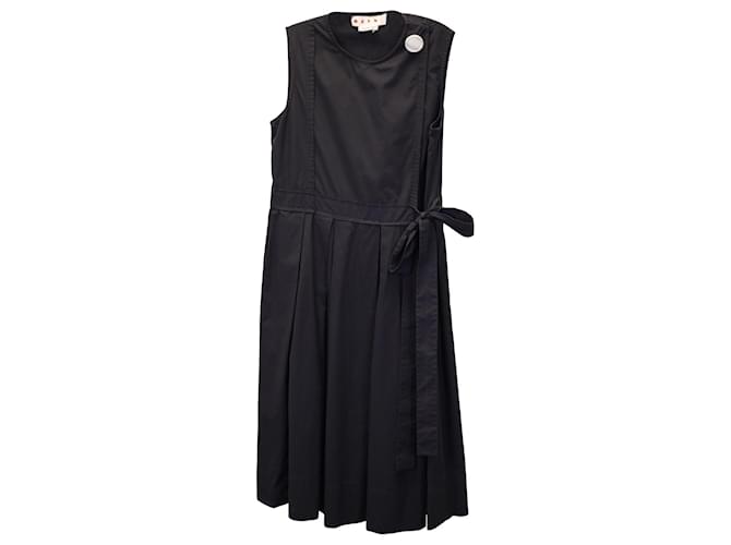 Vestido Marni sin mangas con cintura anudada en algodón negro  ref.1054491