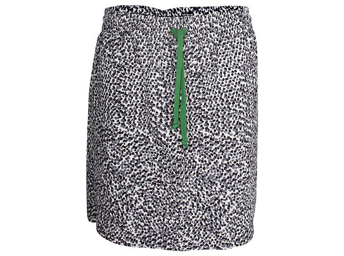 Céline Celine Polka Dot Drawstring Mini Skirt in Grey Silk Blue