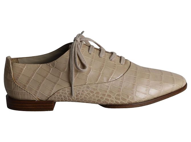 Oxfords Alexander Wang Ingrid Croc-Embossed em couro de bezerro bege Couro