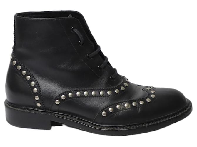 Saint Laurent Army Lace Up Boots with Studs in Black Leather  ref.1054656