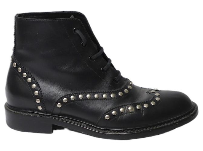 Saint Laurent Army Lace Up Boots with Studs in Black Leather