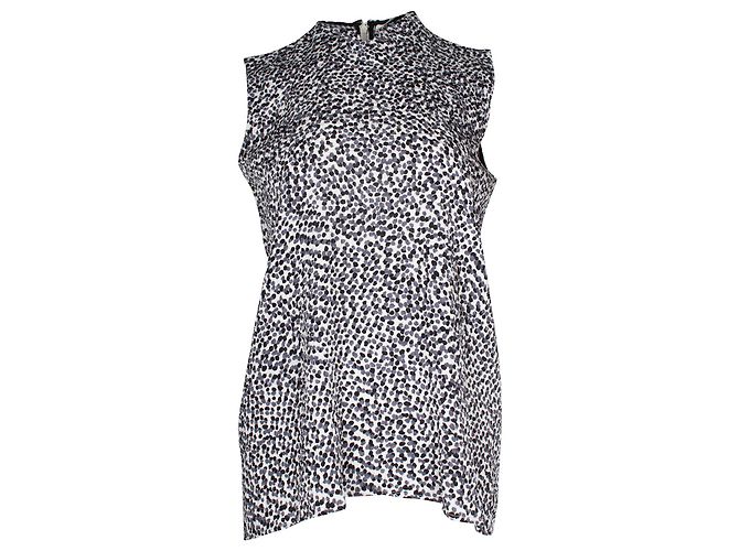Céline Celine Top sem mangas de bolinhas em seda cinza
