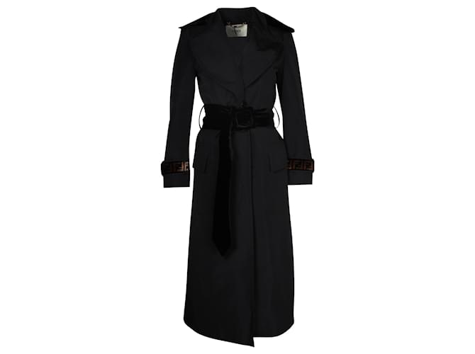 Fendi Leather-Trimmed Trench Coat in Black Polyester  ref.1054670