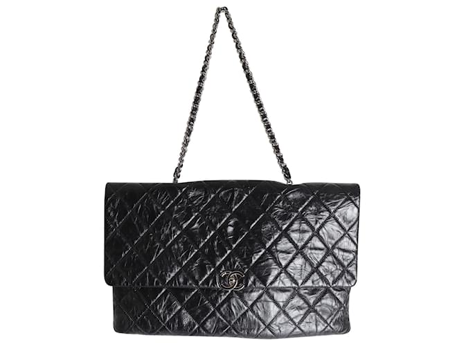 Chanel Metallic Crumpled Big Bang Large Flap Bag in Black calf leather  Leather