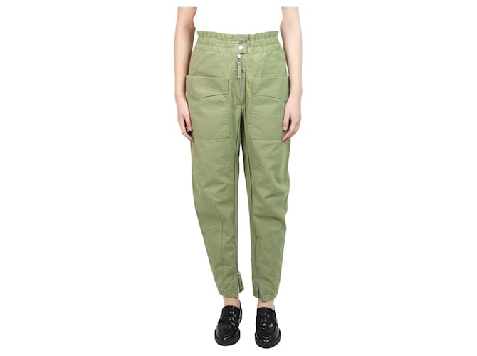 Isabel Marant Etoile Pantalon vert taille haute - taille UK 8 Coton  ref.1054699