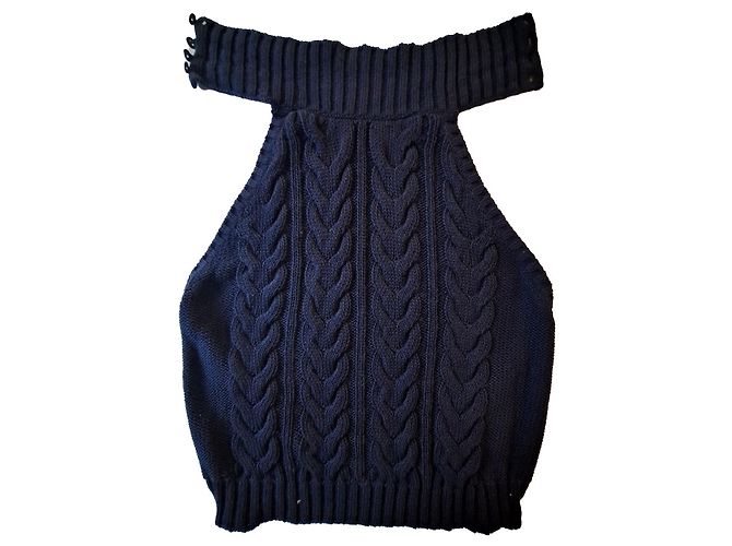 Top Max Mara sem mangas de malha de algodão azul marinho