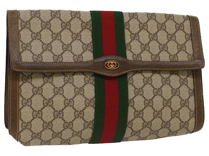 GUCCI GG Canvas Web Sherry Line Bolso de mano Beige Rojo 67.014.3087 Auth yk8319 Roja  ref.1054762