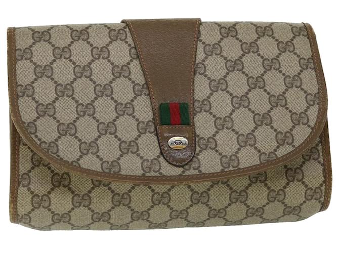 GUCCI GG Canvas Web Sherry Line Clutch Bag PVC Leather Beige Red Auth ep1418 Green  ref.1054805