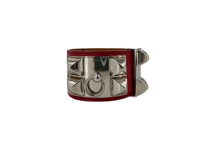 Hermès Dog Collar Leather Bracelet Red  ref.1054896