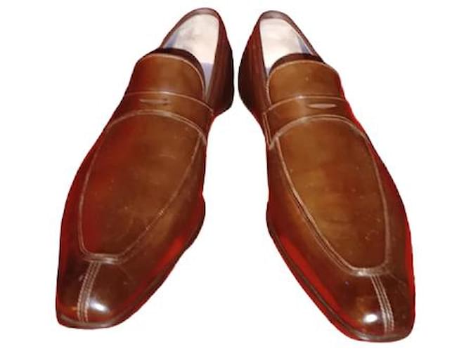 Santoni Penny loafer in brown leather for men  ref.1054903