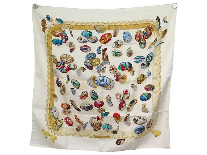 Hermès HERMES COUVEE D'HERMES SCHAL CATY LATHAM SQUARE 90 ECRU-SEIDENSCHAL AUS SEIDE Roh