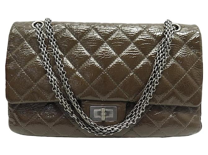 Chanel handbag 2.55 GRAND GM PATENT LEATHER QUILTED SHOULDER HAND BAG Brown  ref.1055316