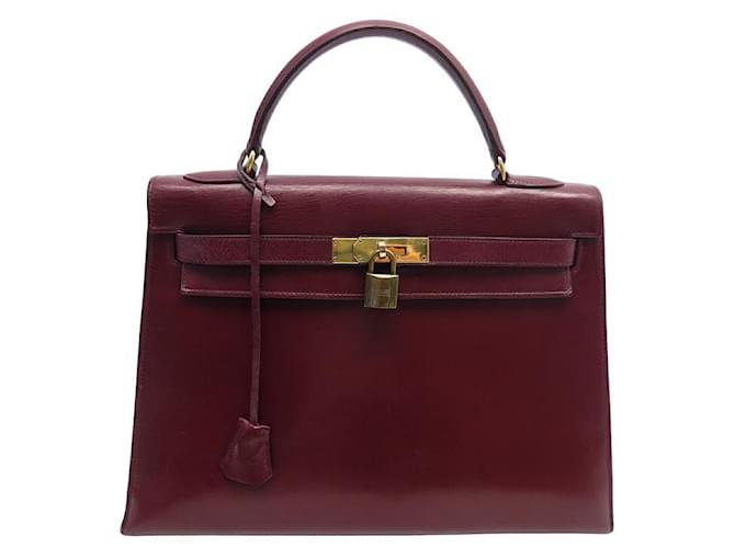 Hermès VINTAGE HERMES KELLY HANDBAG 33 BORDEAUX RED BOX LEATHER SELLIER HAND BAG Dark red  ref.1055320